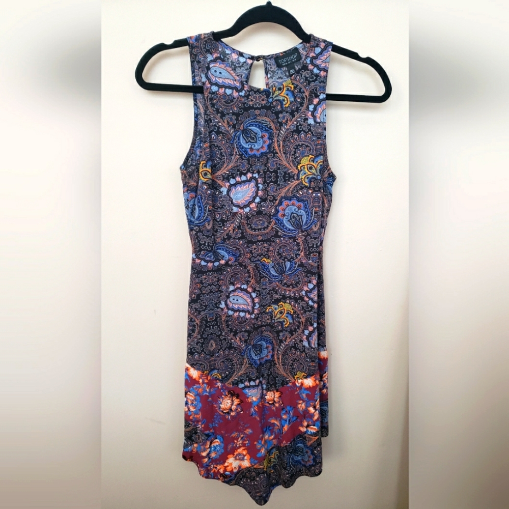 Topshop print dress with open back size 4